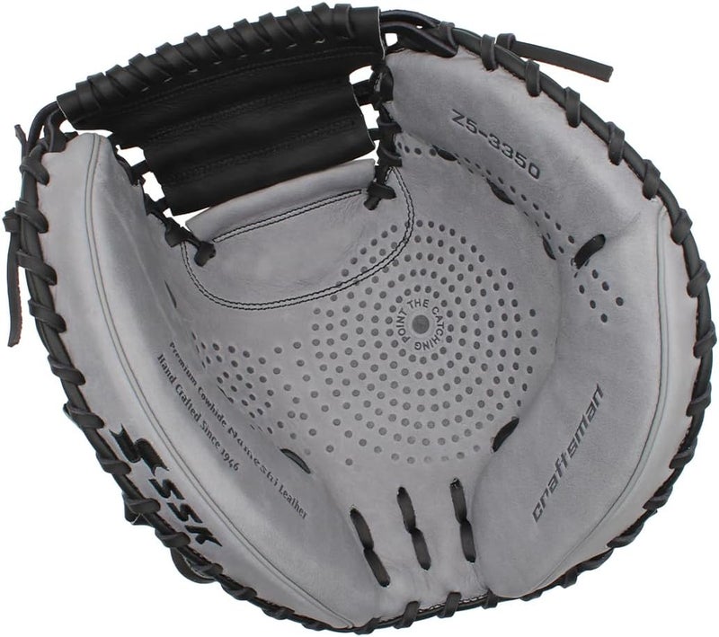 SSK Z5 Craftsman Baseball Catcher’s Mitt – 32.5” - 33” - 33.5” – Right & Left Hand Throw (Grey/Black, 33.5" - Left Hand Throw) - Image 3